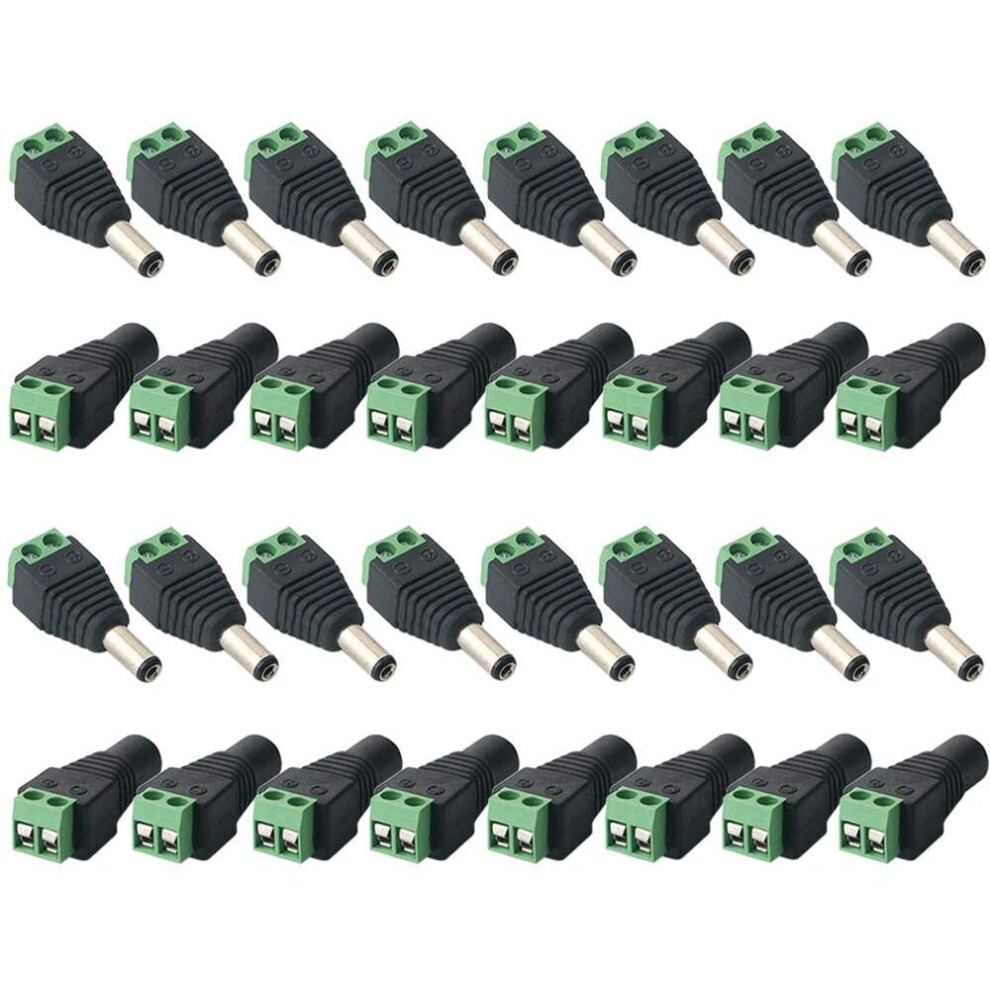 QitinDasen 16 Pairs Premium 5.5 X 2.1mm DC Power Connector Plug Socket Kit, 12V / 24V Male & Female DC Power Connector Adapter, 2 Pin DC Screw