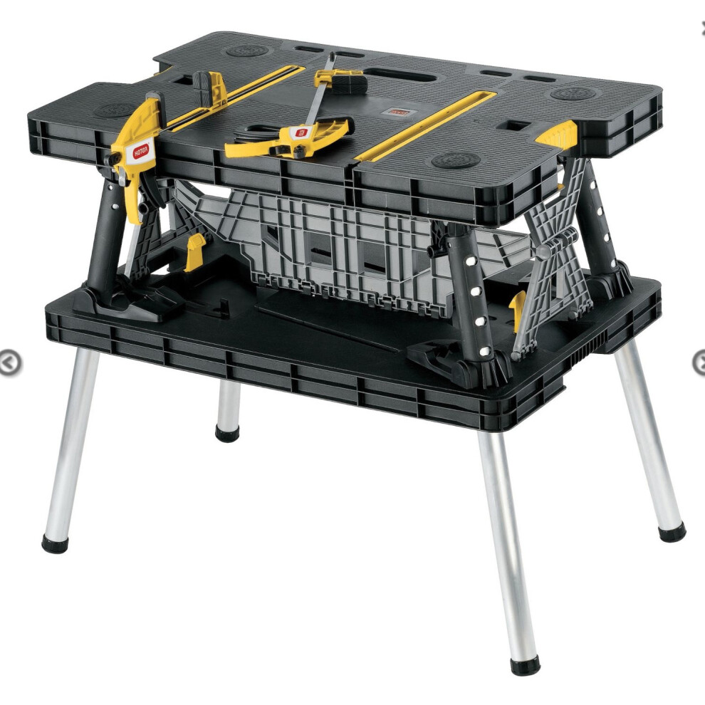 Keter Pro Series Portable Folding Work Table Bench with 12-in Wood Clamps - 1000 lb Capacity, 33.5 x 21.6 in, Quick-Open