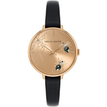 Amelia Austin Spider Ladies Black Leather Strap Grey Stone Set Etched Dial Watch AA2004