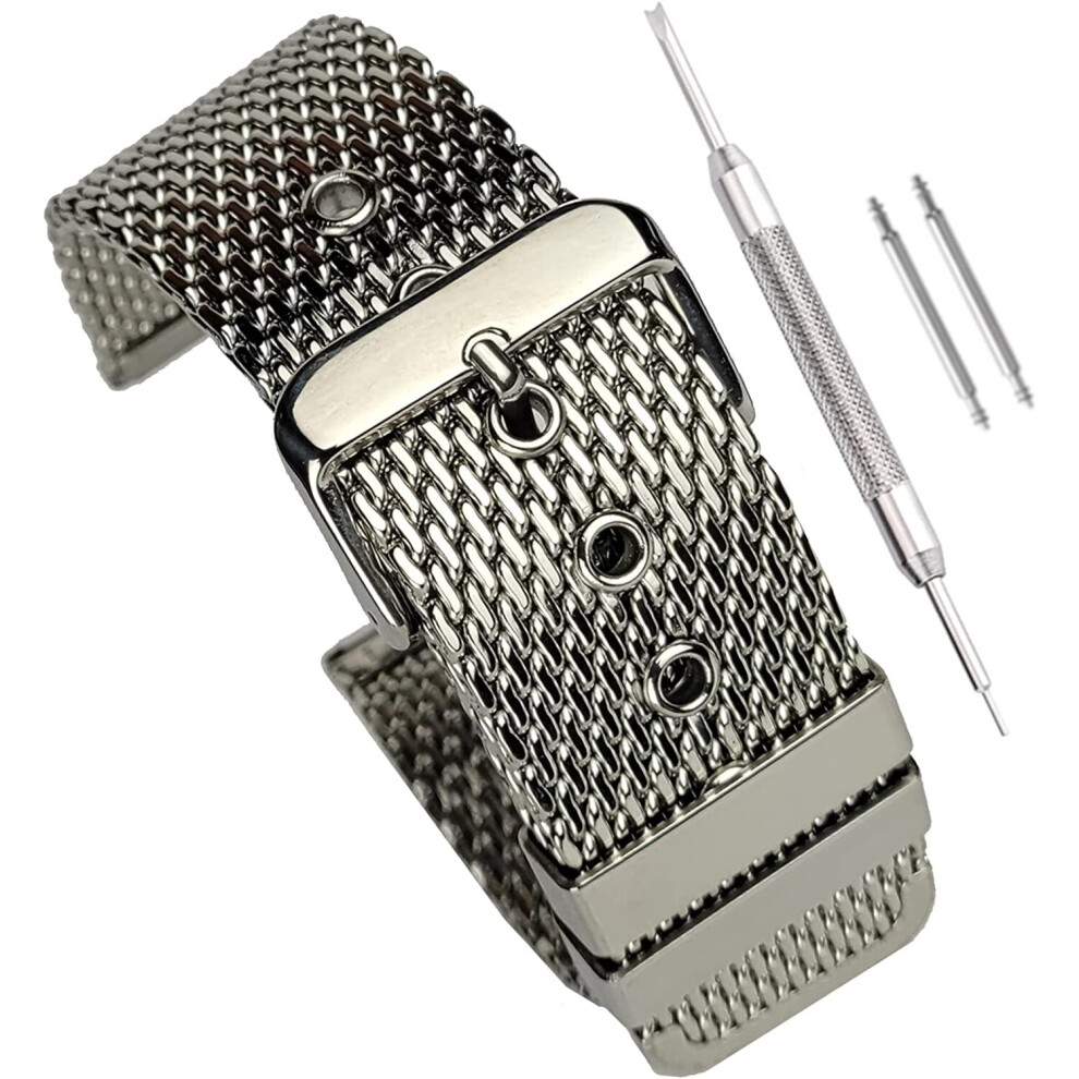 Stainless Steel Milanese Shark Mesh Watch Strap Bracelet - 18mm 20mm 22mm - Spring Bars and Tool Included