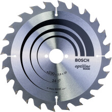 Bosch 2608640627 Optiline Wood Circular Hand Saw Blade, 230mm x 2.8mm x 30mm, 24 Teeth, Silver