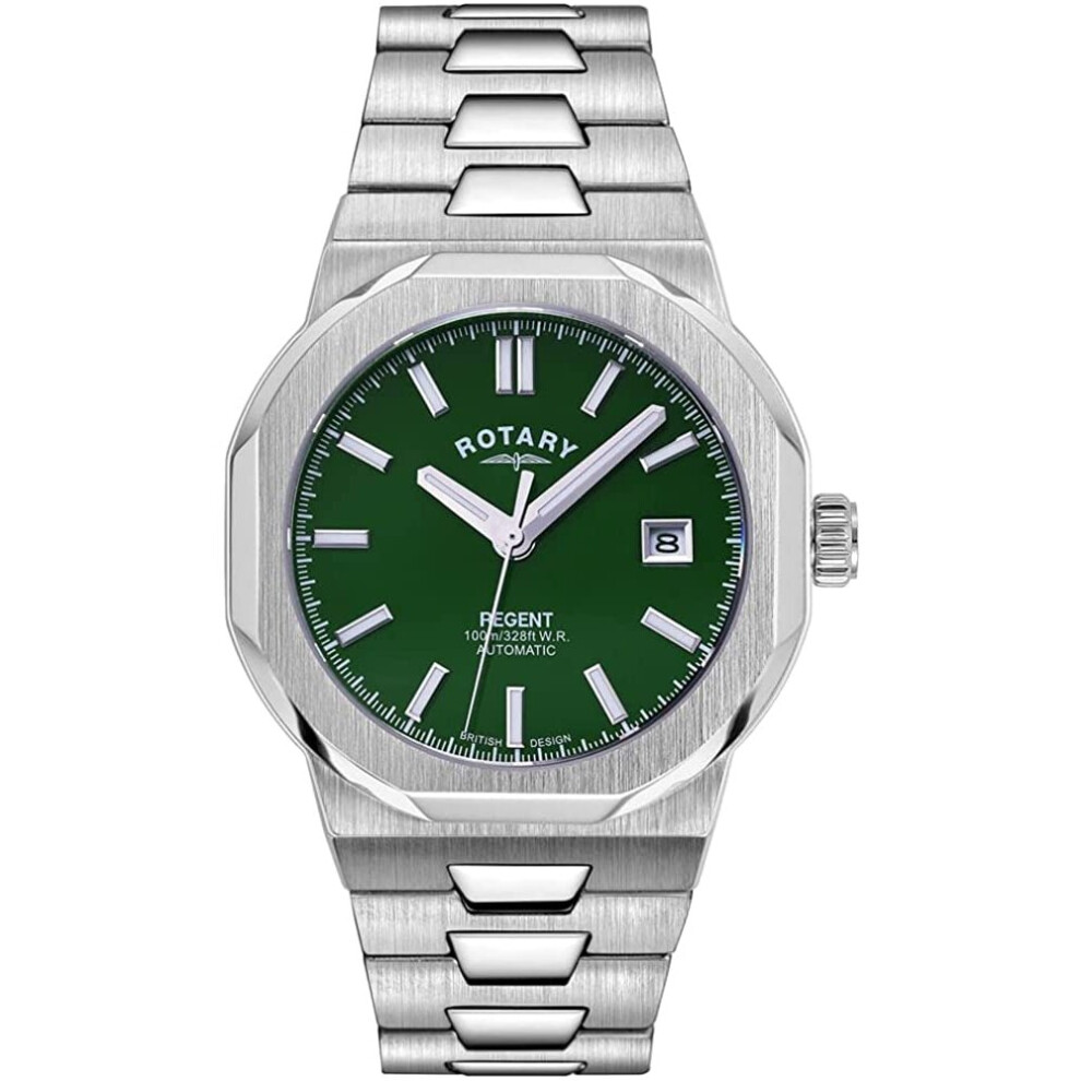 Rotary Men's Automatic Regents Analogue Watch with Green Dial and Silver Strap GB05410/24