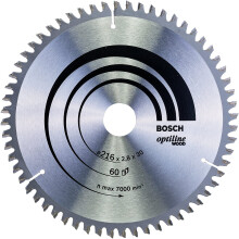 Lâmina de serra radial e de esquadria - BOSCH - Optiline Wood - Ø 216 mm - Furo 30 mm - 60 dentes
