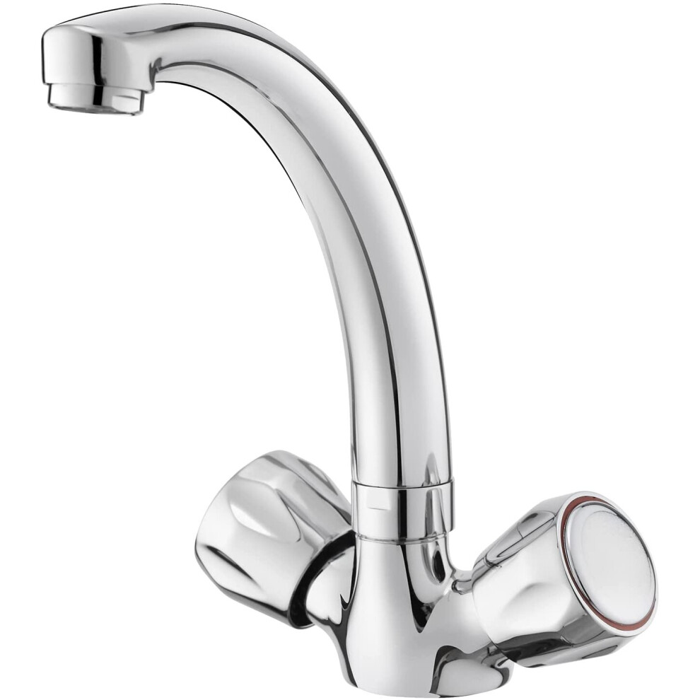 Bathwest Kitchen Taps, Mixer Tap Kitchen Sink, Double Hex Turn Handles 360Swivel Monobloc Spout, Advanced Multi-Layer Chrome... 716963137010