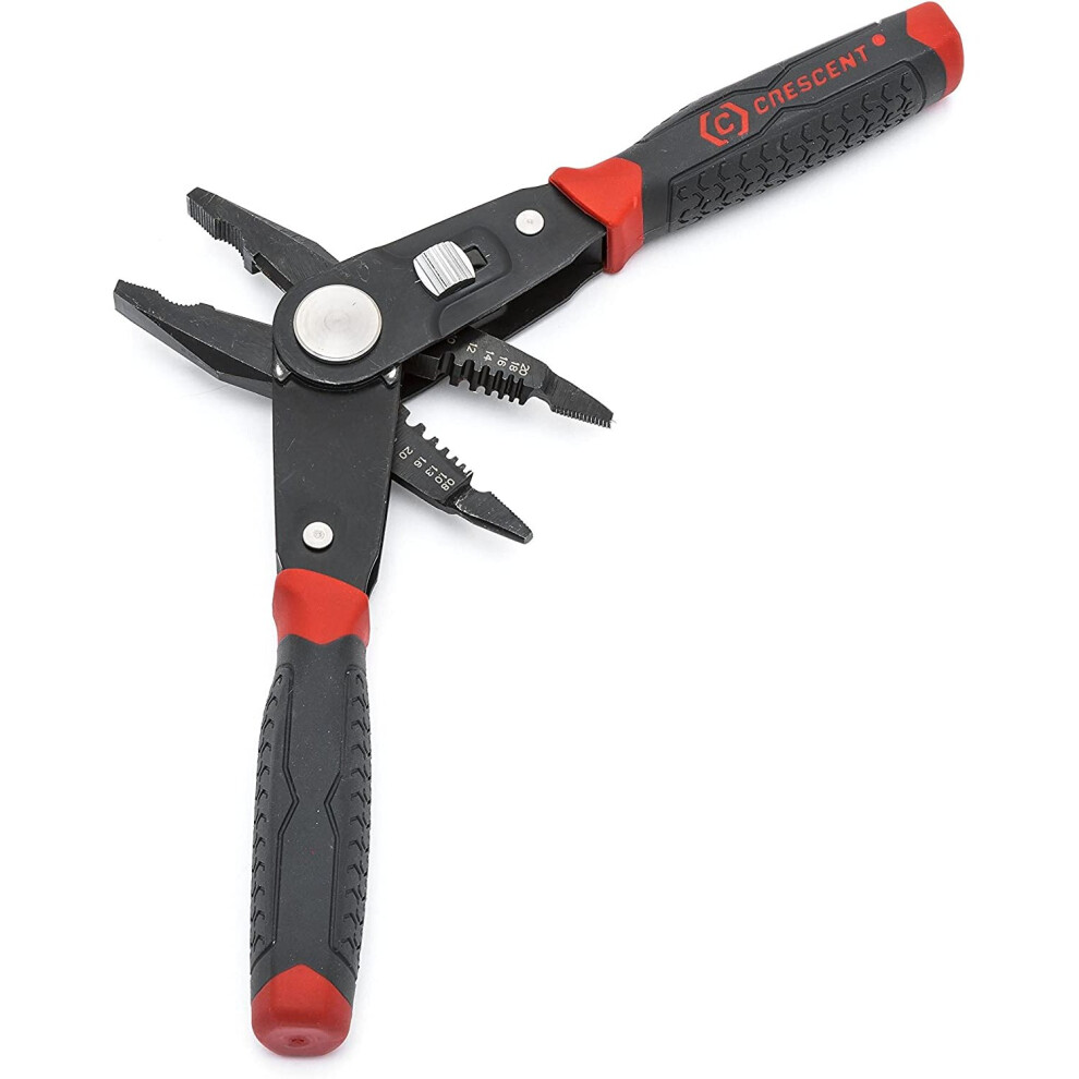 Crescent CCP8V 2 in 1 Combo Dual Material Linesman's/Combination Pliers and Wire Stripper, Red/Black