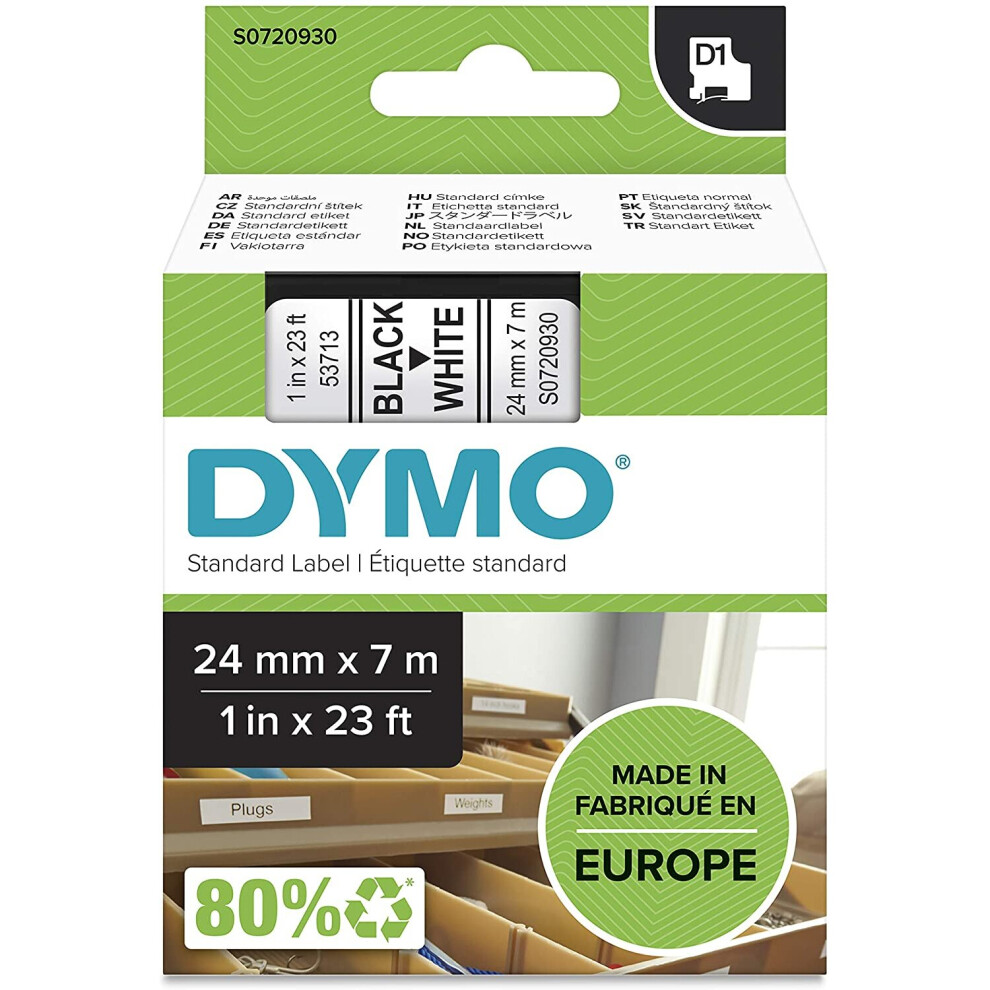 Dymo D1 Labels, Print On 24Mm X 7M, Self-Adhesive Labels For Labelmanager Label Printers, Authentic Black/White