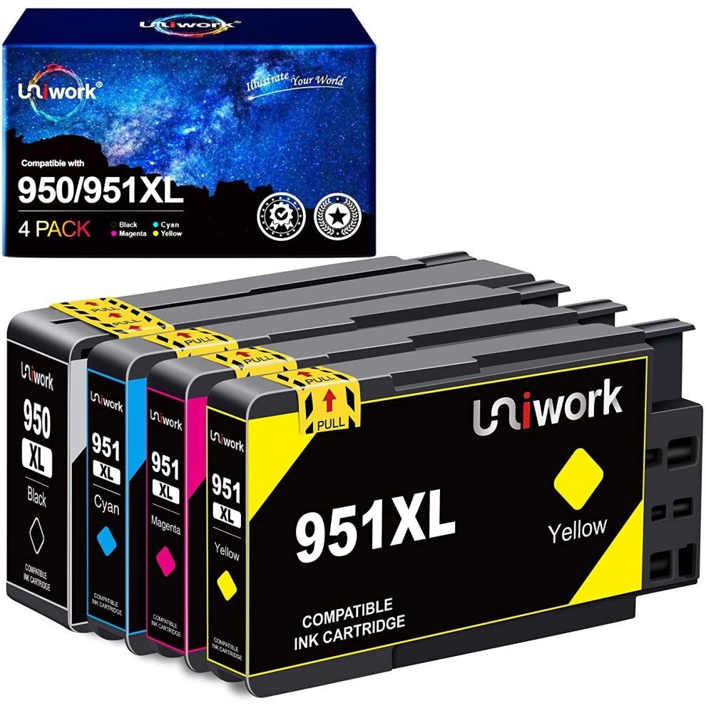 Compatible Uniwork Ink Cartridge Replacement For Hp 950XL 951Xl For Officejet Pro 8100 8600 8610 8615 8620 8625 8630 8640 8660 276Dw 251Dw(Black Cyan Blue 742948438544