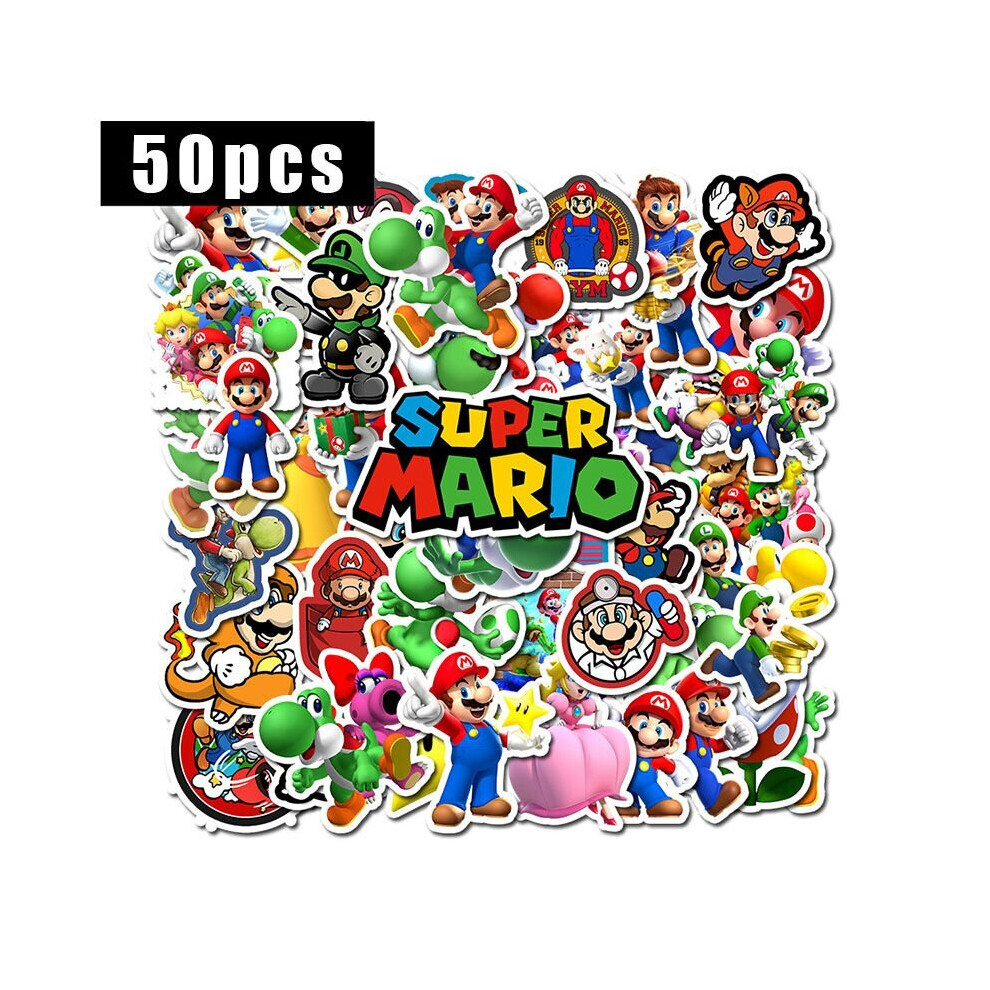 50 PCS Cartoon Super Mario Stickers Toys for Children Game Sticker Decal Luggage