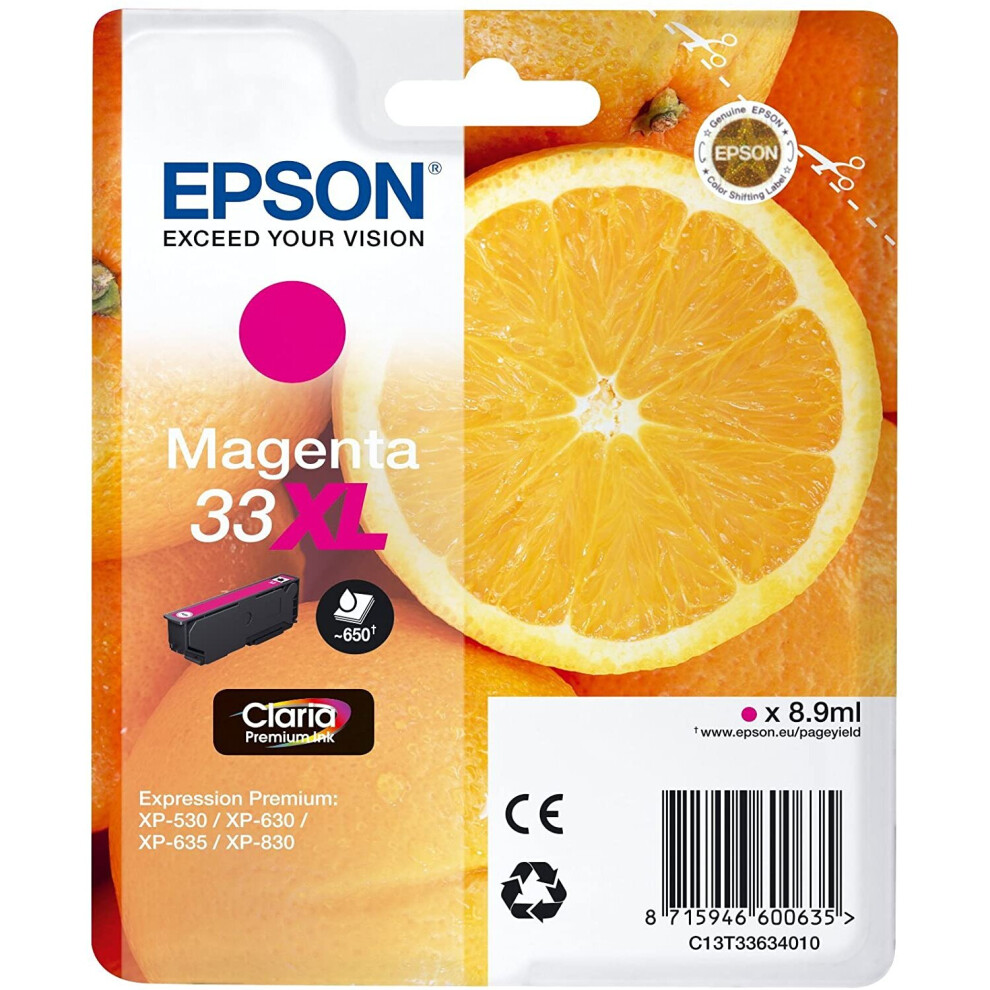 Epson 33XL Magenta Oranges High Yield, Genuine, Claria Premium Ink, Amazon Dash Replenishment Ready