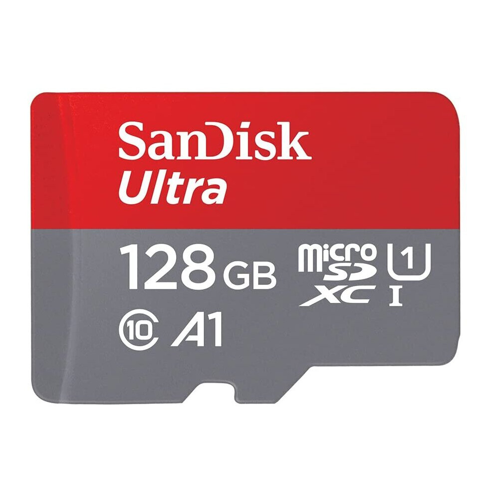 SanDisk 128GB Ultra microSDXC memory card+SD adapter. Up to 120MB/S Read Speed, Class 10, U1, A1 approved