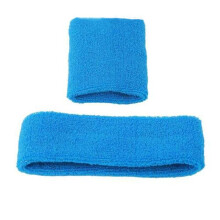 (Blue, 10*8CM/19*5) Unisex Sports Sweatbands Head Band Wrist Bands Gym Cycling Sweat Bands Set