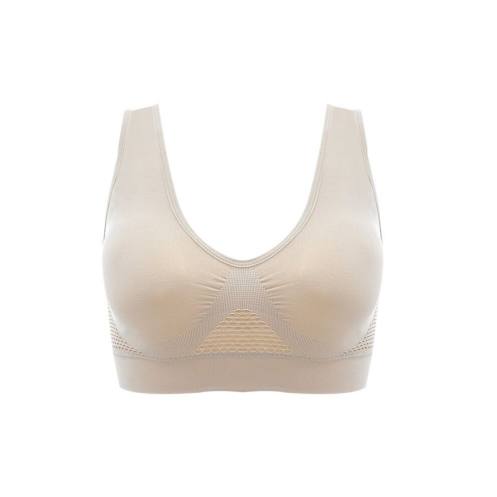 (Nude, 5XL) Women Plus Size Breathable Sports Bras Hollow Out Padded Sports Bra