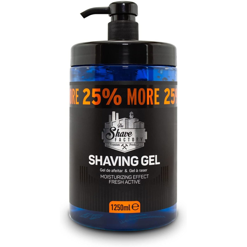 The Shave Factory Shaving Gel 1250ML with 25% More Free - Moisturizing Effect Fresh Active Product for Professional Barbers/Hairdressers and 