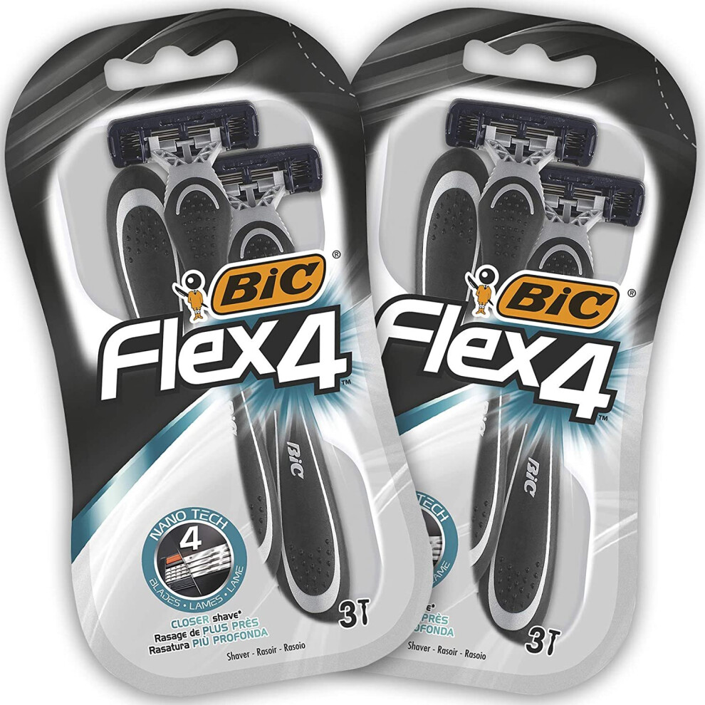 BIC Flex4 Men's Disposable Razors - Bundle of 2 Packs of 3