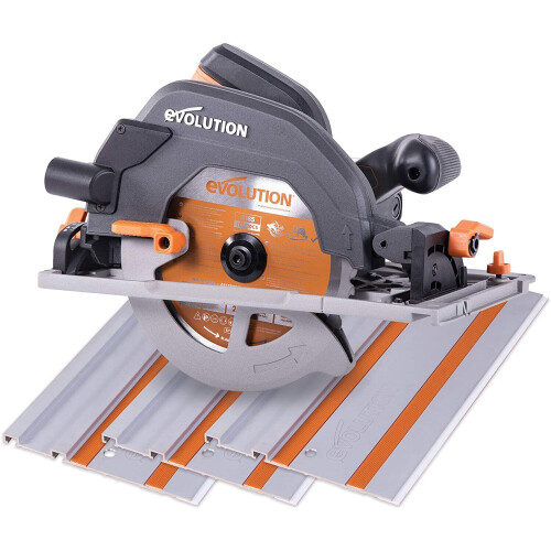 Evolution Power Tools R185CCSX Multi-Material Circular Saw and Track (Combination Pack), 1600 W, 110 V-Site Use
