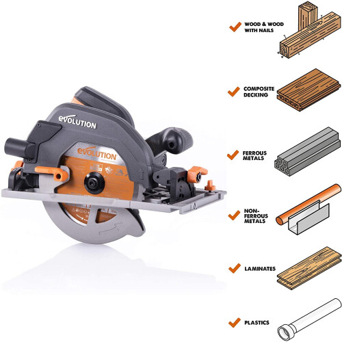 Evolution Power Tools R185CCSX Multi-Material Circular Saw and Track (Combination Pack), 1600 W, 110 V-Site Use 1