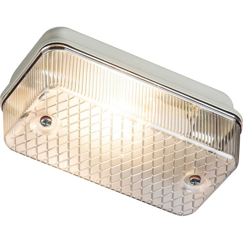 Knightsbridge IP65 Bulkhead Lamp Holder with Clear Prismatic Diffuser and Aluminium Base, E27, 100 W, White