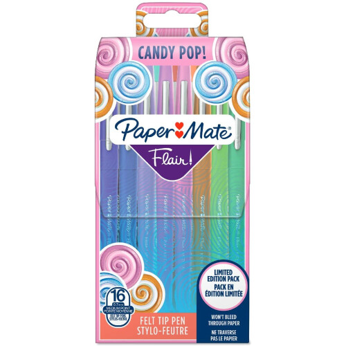 Paper Mate Paper Mate Flair Felt Tip Pens, Medium Point (0.7mm), Candy POP & Assorted Colours, 16 Count