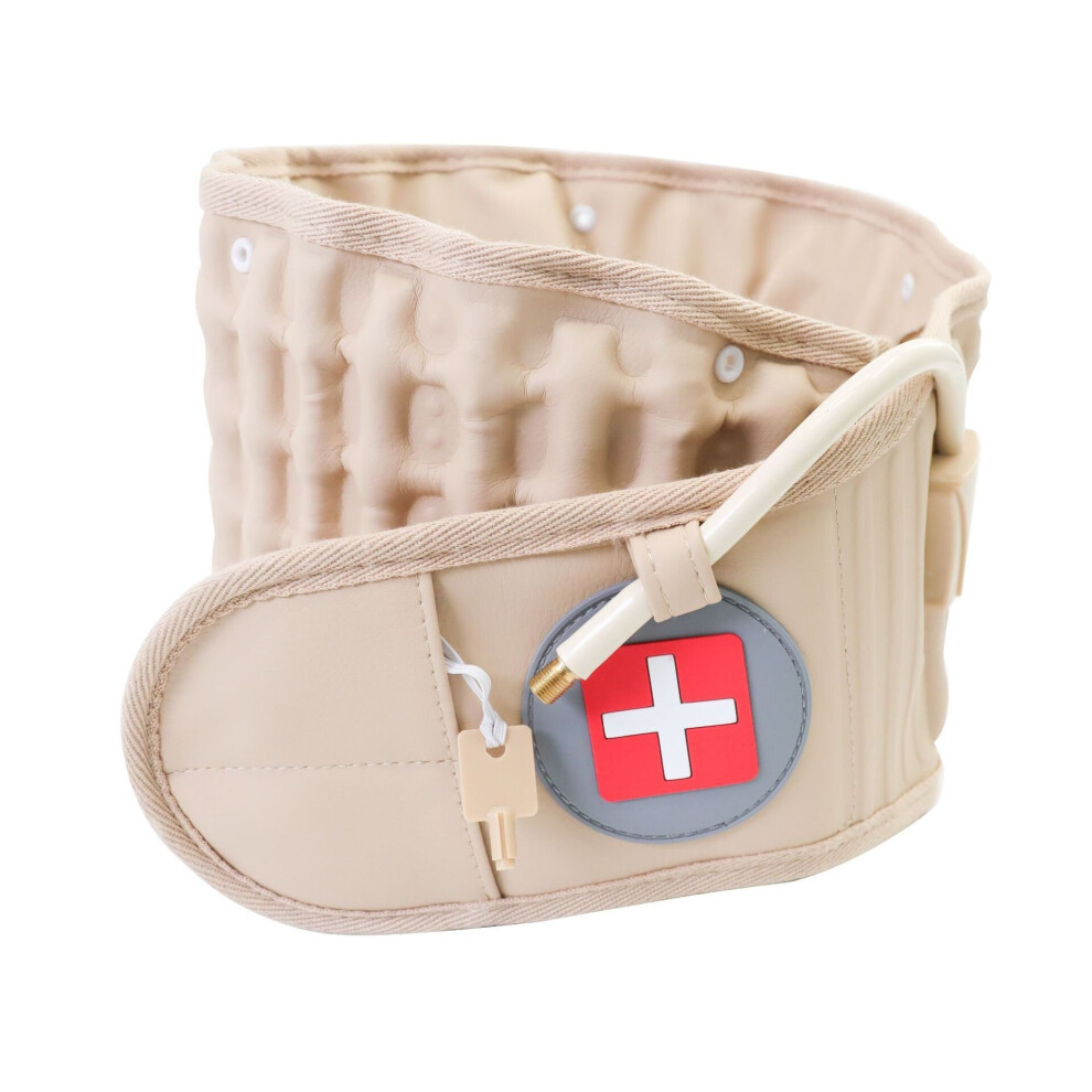 (Khaki) Decompression Belt Back Brace Lumbar Support Spinal Traction Extender Waist