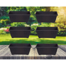 6 Venetian Window Box Trough Planters Small 40cm Plastic Black Colour