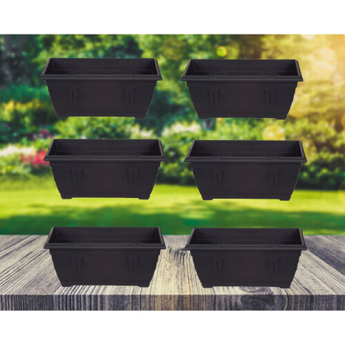 6 Venetian Window Box Trough Planters Small 40cm Plastic Black Colour