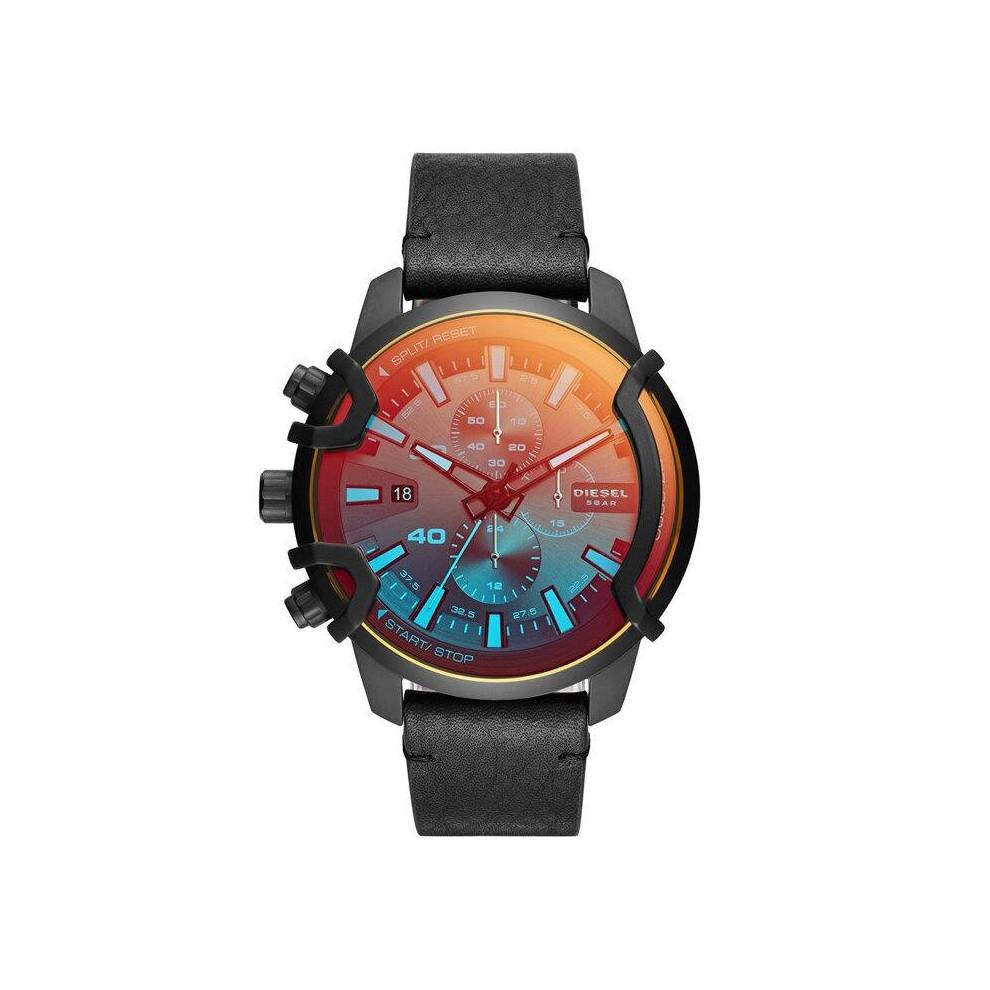 Diesel Dz4519 Griffed Chronograph Digital Dial Men's Watch - 48Mm, 50M Water Resistant, Leather Strap Black