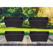 4 Venetian Window Box Trough Planters Small 40cm Plastic Black Colour