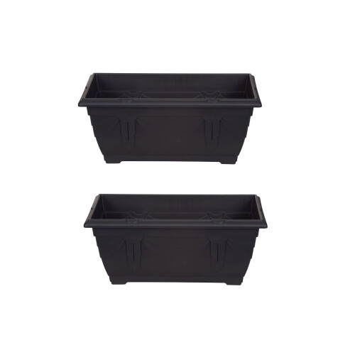 2 Venetian Window Box Trough Planters Small 40cm Plastic Black Colour 2