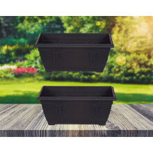 2 Venetian Window Box Trough Planters Small 40cm Plastic Black Colour