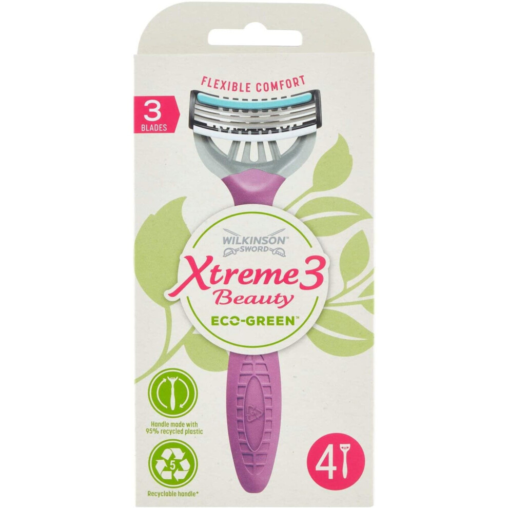Wilkinson Sword Green - Xtreme 3 Beauty Eco X 4 - Reusable & Recyclable Women's Razor - 70 Gr