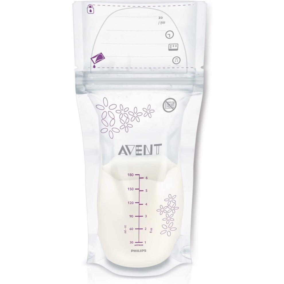 Philips Avent SCF603/25 Pack of 25 Breast Milk Storage Bags, 180 ml, White