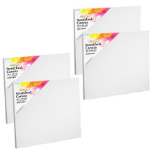(FOUR 40CM X 40CM STRETCHED ART CANVASES) Artist Painting Canvas Board Art Plain Stretched Framed Small Large Blank Panel