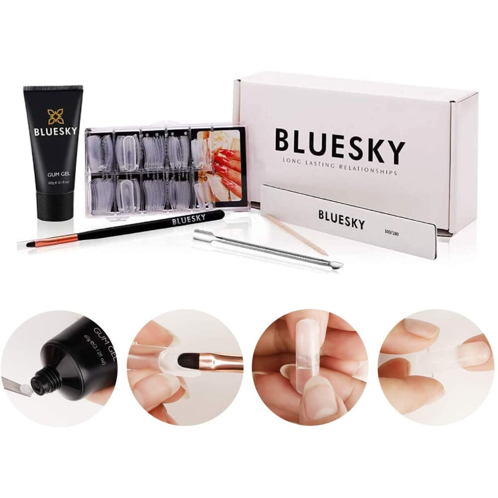 Bluesky Gum Gel Set, Poly Gel Polish Nail Kit For Quick Extensions, Full Set For Beginners, Dual Nail Forms, Cuticle Pusher, Nail File, Brush