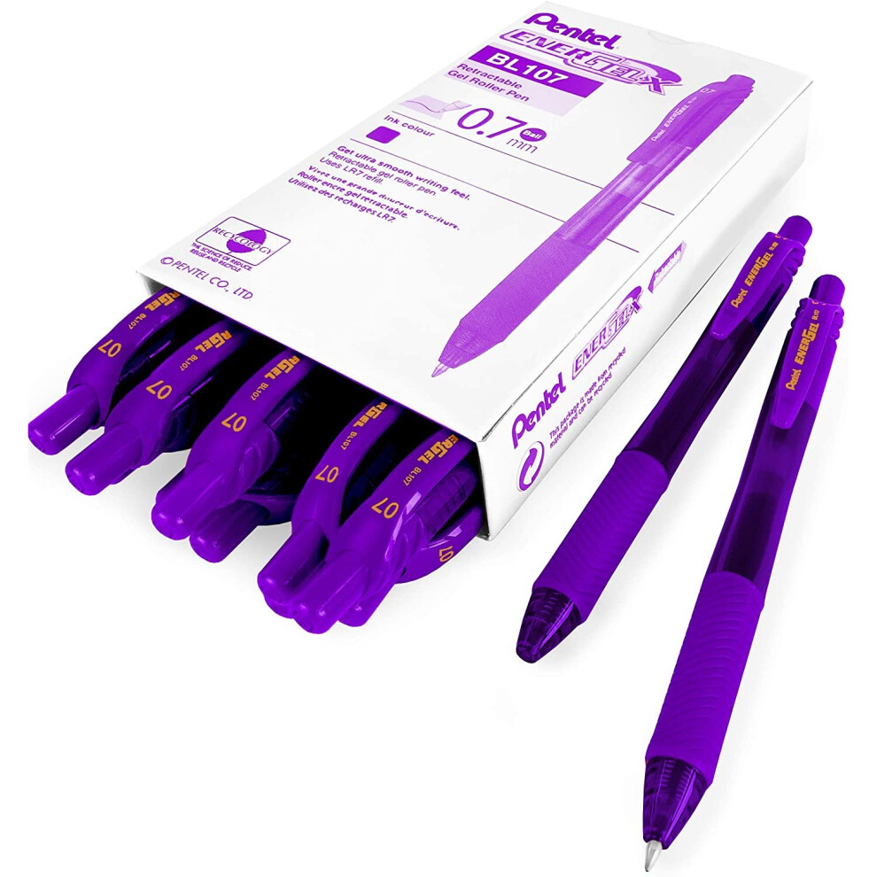 Pentel Energel X BL107 Retractable Gel Rollerball Pens - 0.7mm - Violet Ink - Pack of 12