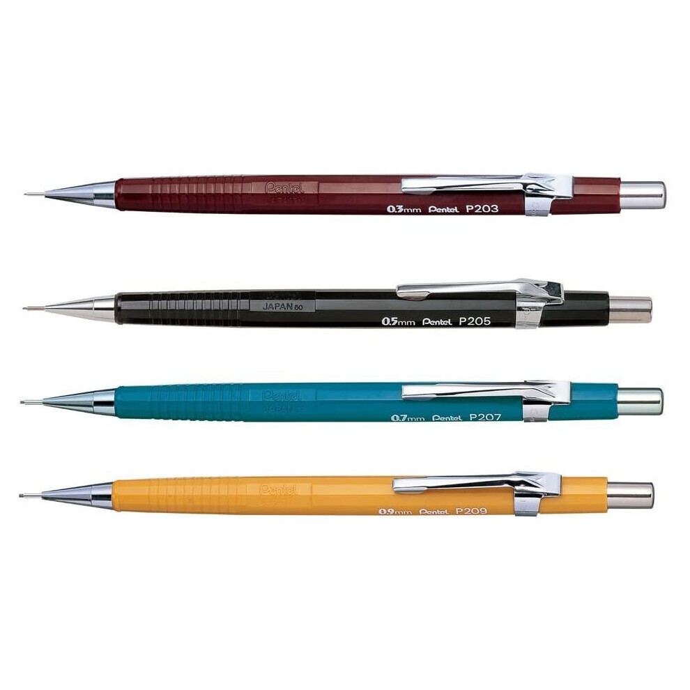 Pentel P200 Series Auto Mechanical Pencil Set of 4-0.3/0.5/0.7/0.9mm