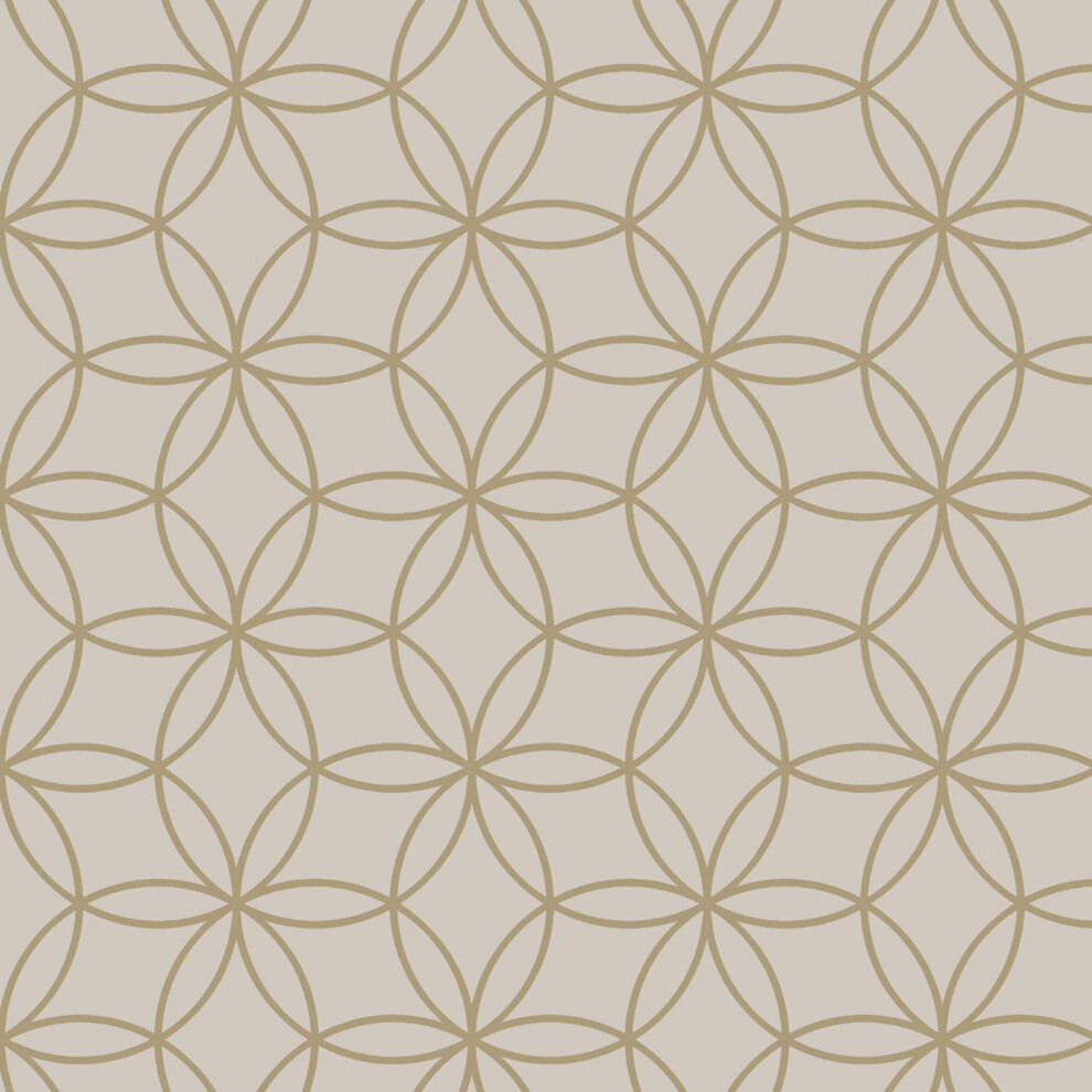 Geometric Beige Metallic Gold Circular Holden Diso Feature Wallpaper