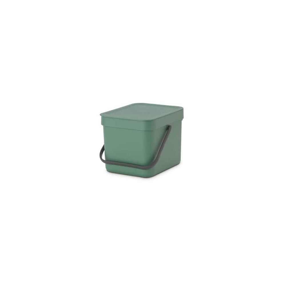 Brabantia Sort & Go Food Waste Bin (6 L / Fir Green) Small Countertop Kitchen Compost Caddy with Handle & Removable Lid, Easy Clean, Fixtures included