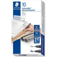 Staedtler Duo Permanent Marker Bullet Tip Fine 0.6mm and Medium 1.5mm Black Ref 3849 [Pack 10]