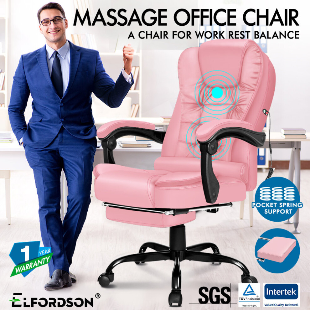 ELFORDSON Massage Office Chair Footrest Gaming Seat PU Leather Pink