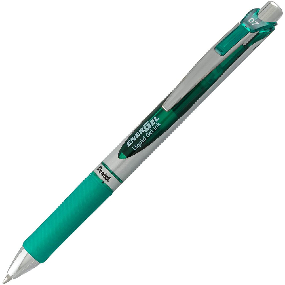 Pentel EnerGel BL77-D Gel-Ink Roller Ball Pen with Push-Button Mechanism 0.35 mm - Green (Pack of 12)