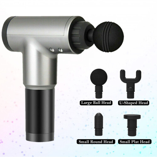 (Silver) Massage Gun Deep Percussion Massager Muscle Vibration Relaxing Therapy Tissue UK