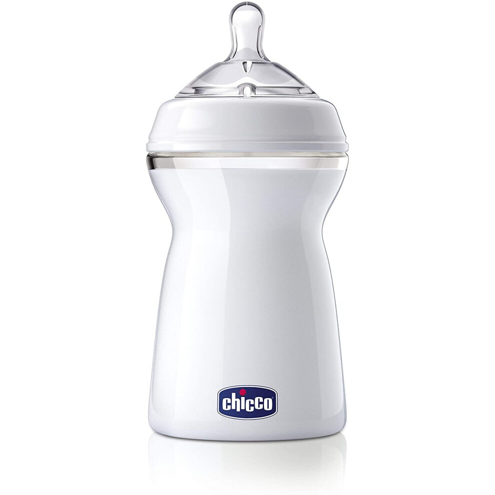 Chicco Natural Feeling Polypropylene 330ml Feeding Bottle + Silicone Teat, Elongated Tip, Fast Flow, for Age 6 Months +