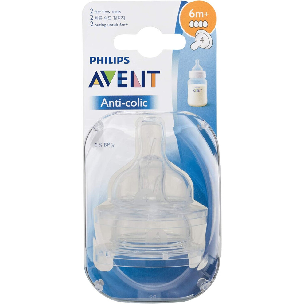 Philips Avent Fast Flow BPA-Free Nipple, 6 Months (4-Pack)