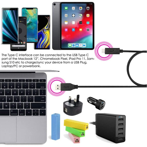 Techgear TECHGEAR USB-C to USB-C 3.1 10Gbps Fast Charging & Data Transfer Cable (1ft/30cm) Both Ends USB Type C, Compatible with MacBook Pro, iPad Pro 11 / Pro 2