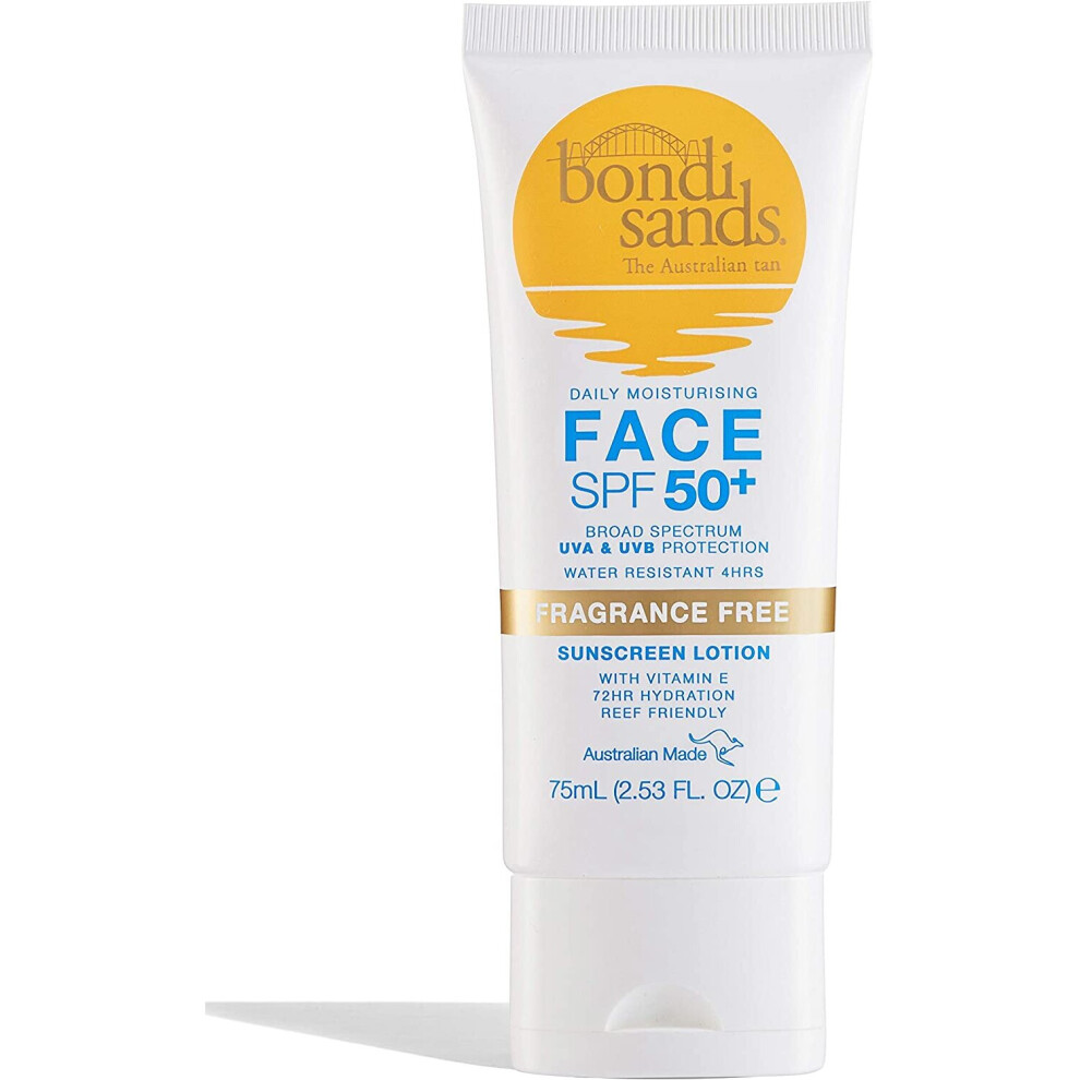 Bondi Sands Fragrance Free Face Sunscreen Lotion SPF 50+ | Gentle Formula Moisturises + Provides Broad-Spectrum Protection, Enriched with Aloe Vera