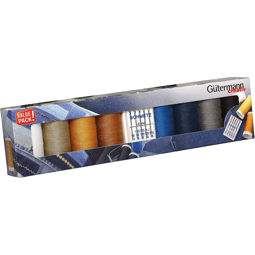 Gutermann Denim Thread Set 100m x 8 with Schmetz Jeans Machine Needles, One Size