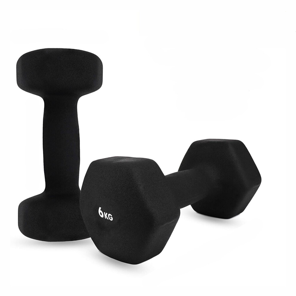 (2 x 6 Kg Black) Dumbbell Hand Weights Ladies Dumbells Set Men Cast Iron Fitness Yoga Home Gym UK