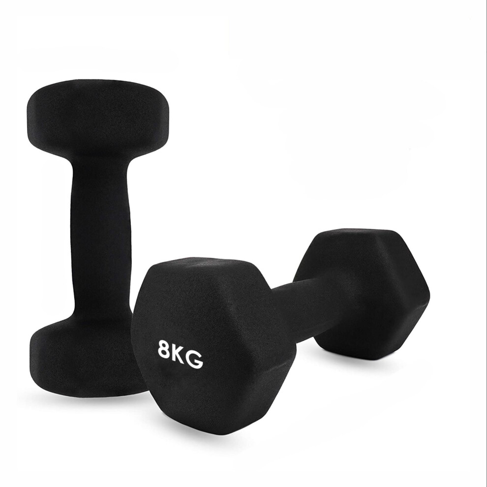 (2 x 8 Kg Black) Dumbbell Hand Weights Ladies Dumbells Set Men Cast Iron Fitness Yoga Home Gym UK