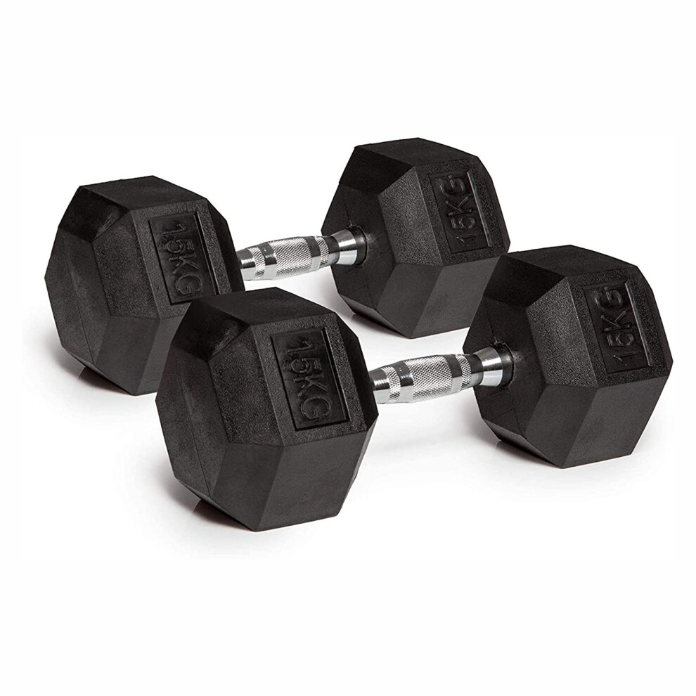 (2 x 15Kg) Hex Dumbbells Set 2.5kg-30kg Pair Ergo Hand Weights Rubber Encased Hexagonal Gym