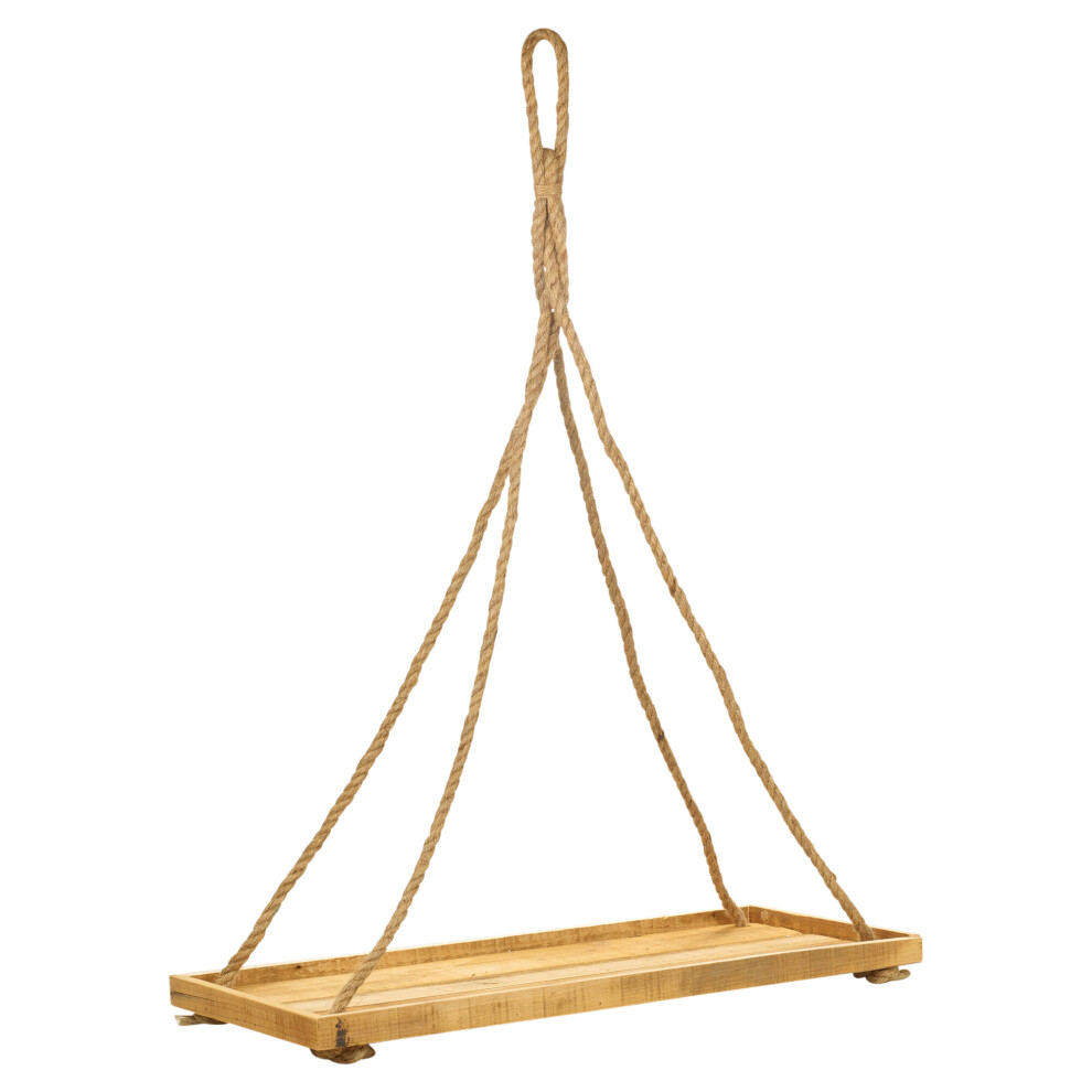 (30x70cm) Wooden Plant Hanger Flower Basket Tray Holder Rope